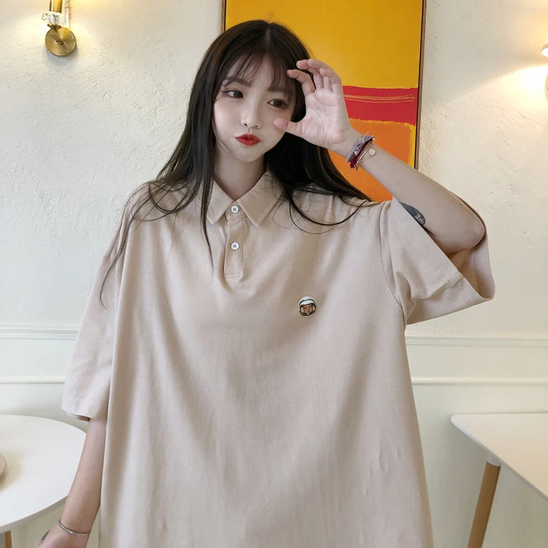 

Hong Kong Chic Japanese Polo Shirt Short Sleeve T-shirt Women's Ins Korean Style Trendy Super Popular Loose Harajuku BF