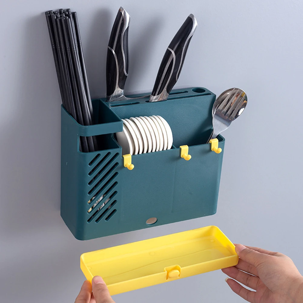 

Utensil Holder Wall Mount Chopsticks Holder Water Draining Spoons Knives Straws Organizer Kitchen tools