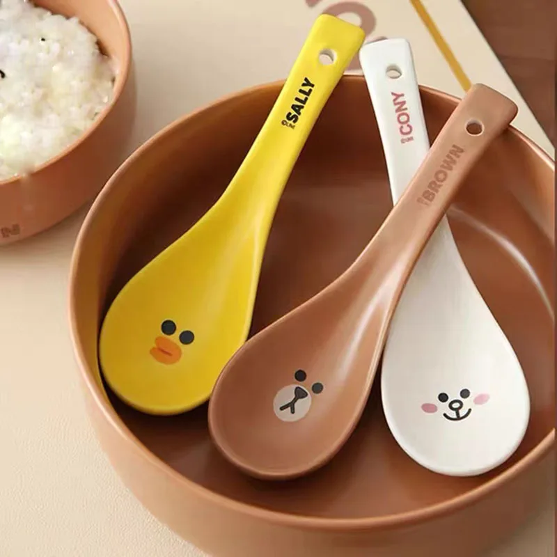 

2021 New Long Handle Ceramic Spoon Cartoon Cute Simple Creative Animal Family Soup Dinner Set Party Essential Little Girl Gift