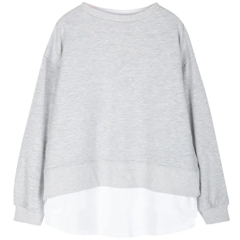 

XITAO Spring Autumn New Sweatshirt Contrast Color Splicing False Two Pieces Fashion Beautiful Back Design Trendy Women DZL2588