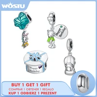 wostu 925 sterling silver happy birthday bear car gift charms beads pendant fit original bracelet necklace for women jewelry