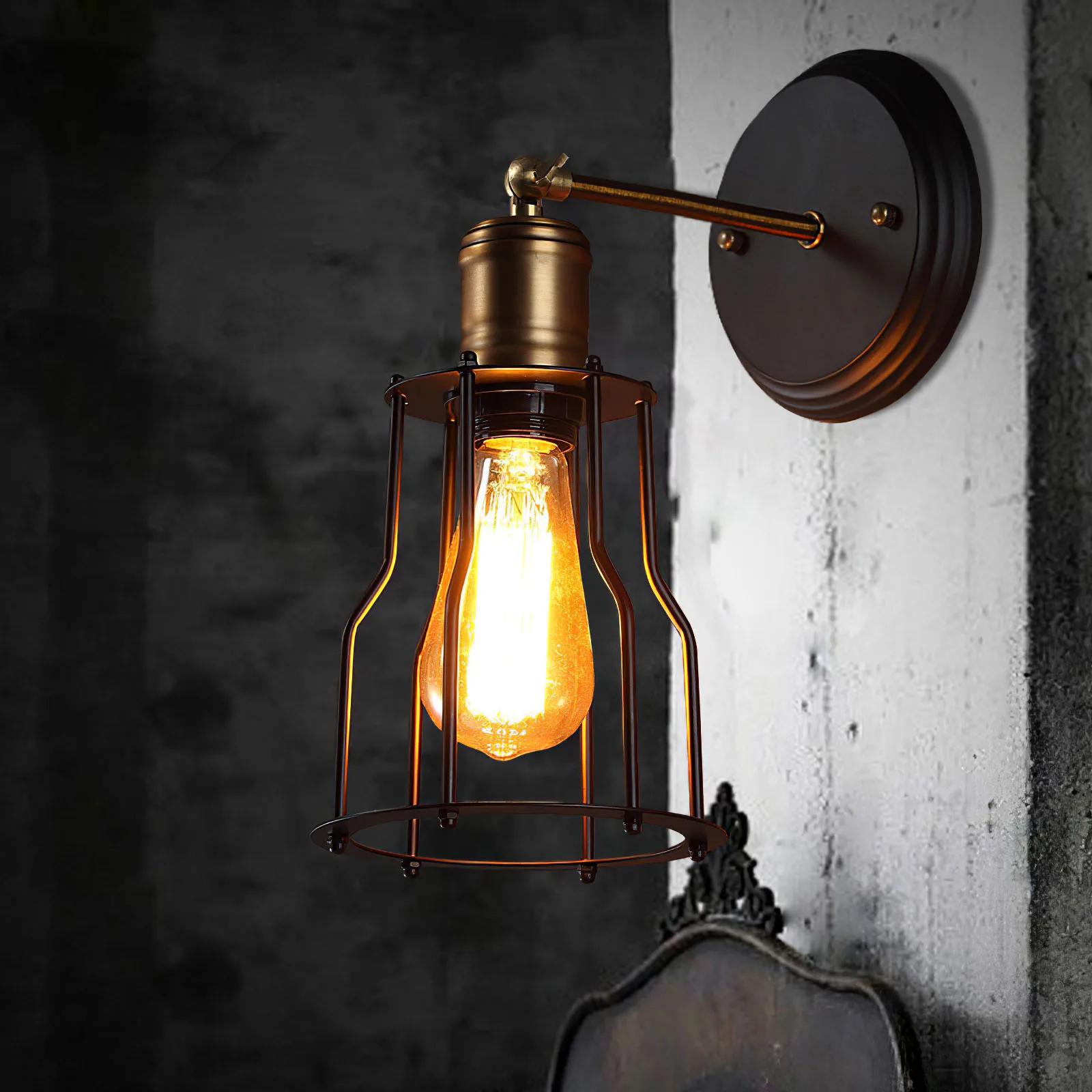 

Industrial Loft Iron Lampshade Wall Lamp Vintage Cage Wall Lights Black Wall Sconce Fixture for Home Indoor Lighting Wall Lamps