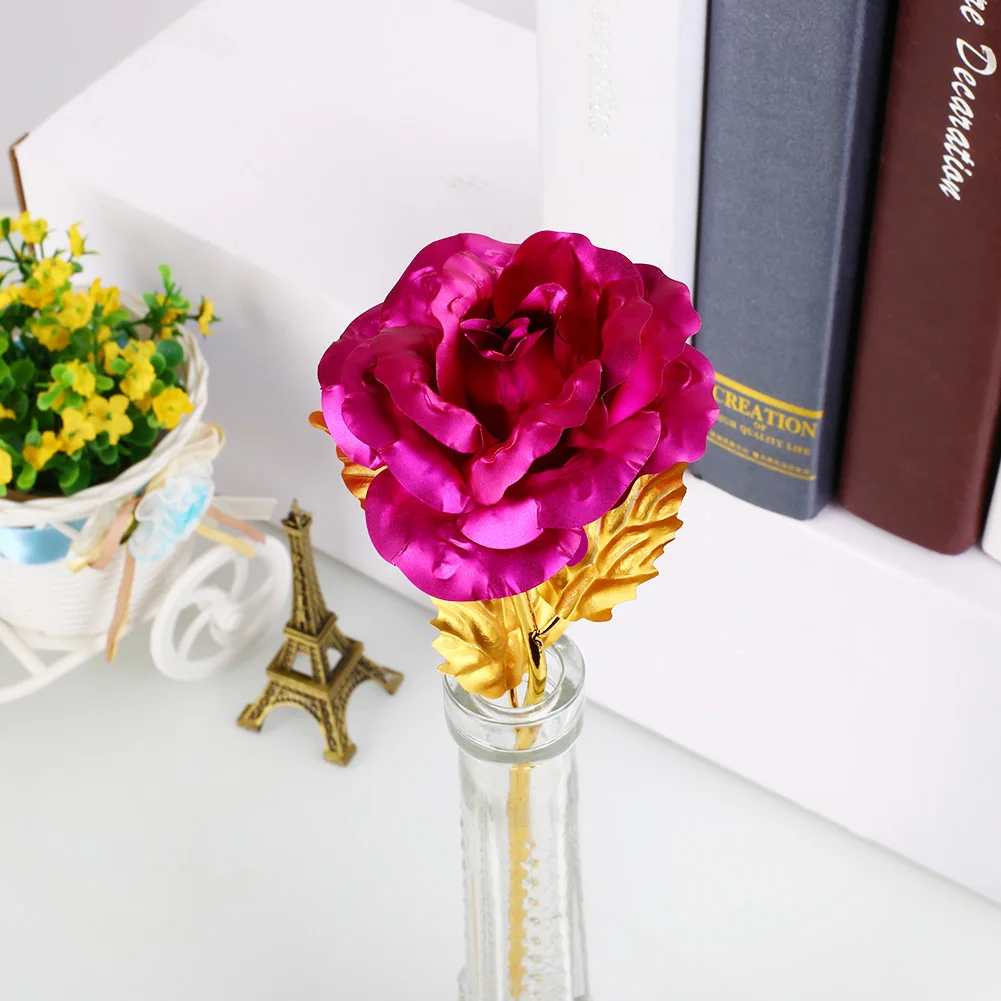 Золотая фольга Искусственный цветок розы без коробки 24K золотой фиолетовый