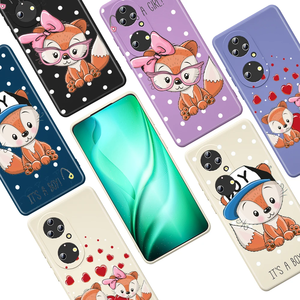 

Cartoon Cute Fox for Huawei P50 P40 P30 P20 Lite P Smart Z Pro Plus 2019 2021 Liquid Silicone Soft Cover Phone Case