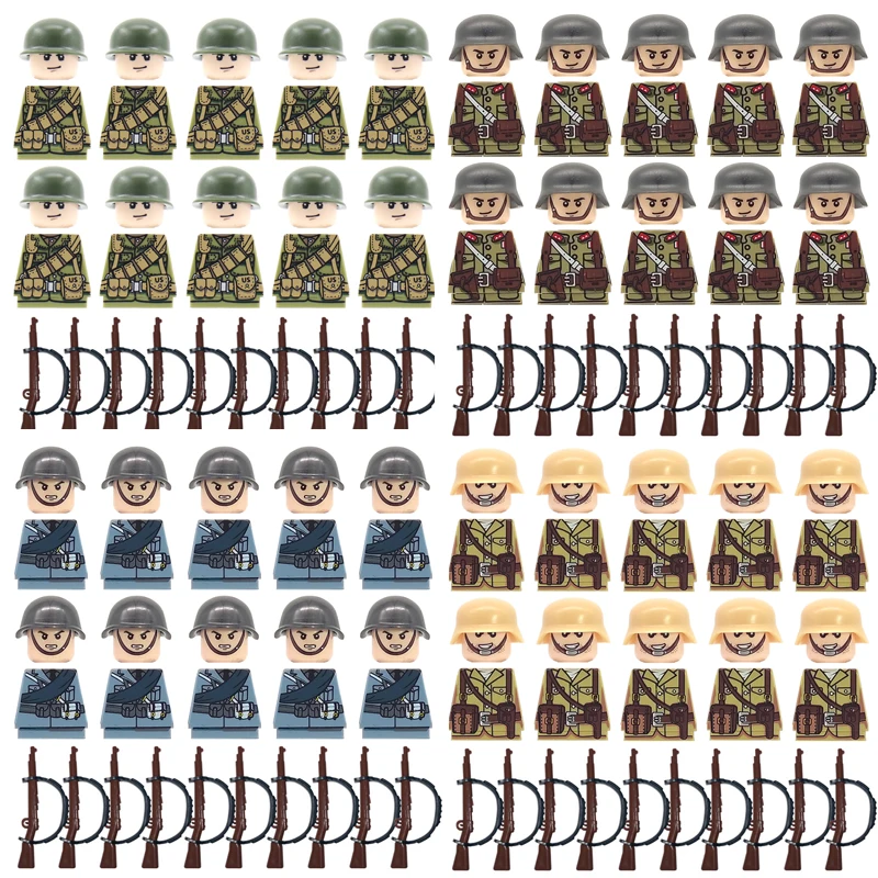 

New Building Blocks World War II Military Minifigures Eight Nations Soldiers With Weapons And Guns Assembling Children's Toys