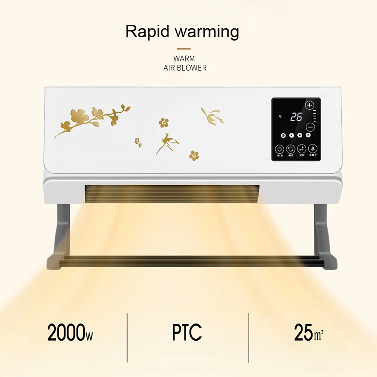 

2000W Wall Mounted Electric Air Conditioner Heater Fan Heating 3S Heating Room Bathroom Waterproof With Remote Control&Hanger