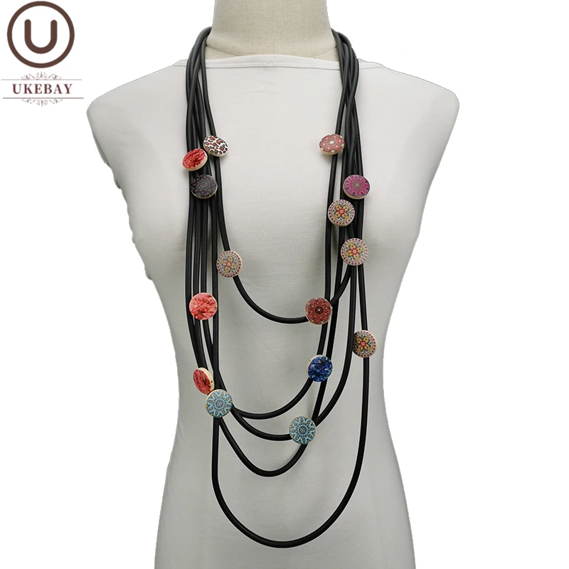 

UKEBAY New Bohemia Wood Necklaces Handmade Rubber Jewelry Multicolor Designer Pendant Necklace Wholesale Body Jewelry Accessorie