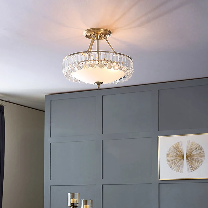 

All Copper Luxury Crystal Ceiling Lamp Living Room Bedroom Copper Lamp Modern Corridor Ceiling Lamp