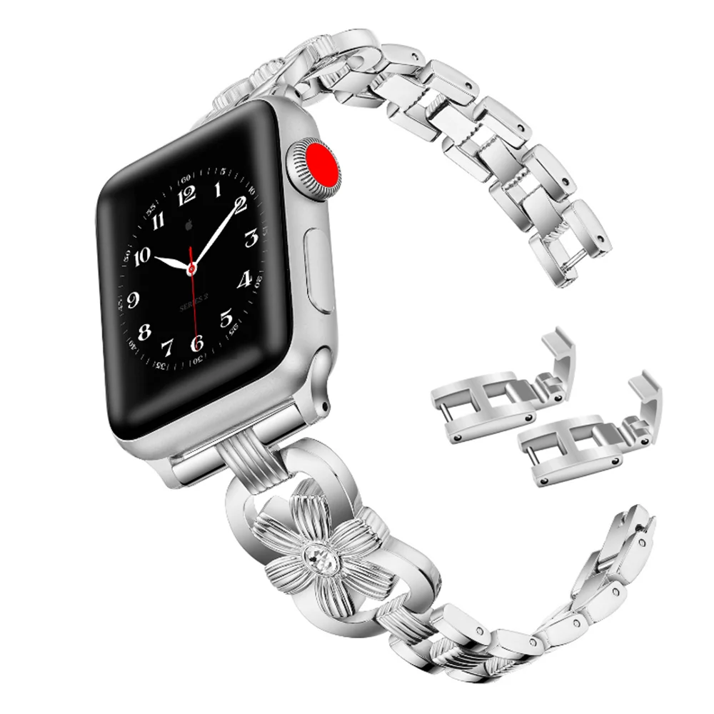 Flower Bracelet Metal Watch Band For Apple Watch Ultra 49mm&Watch Ultra 2  49mm / Series 9&8&7 45mm / SE 3&SE 2&6&SE&5&4 44mm / 3&2&1 42mm(Black)