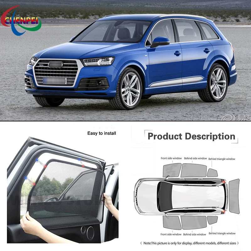 For Audi Q7 2016-2019 Car Full Side Windows Magnetic Sun Shade UV Protection Ray Blocking Mesh Visor Car Decoration Accessories