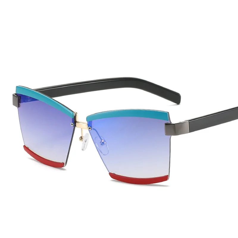 Модные мужские солнцезащитные очки без оправы синие красные для женщин