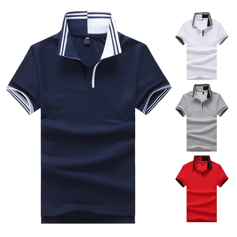 

Tile Summer New Men's Cuffs and White Stitching Personality Lapel T-shirt B98