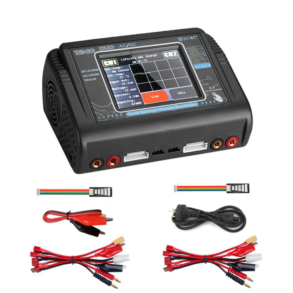 

T240 инструмент для зарядки Двухканальное зарядное устройство с сенсорным экраном для радиоуправляемых моделей