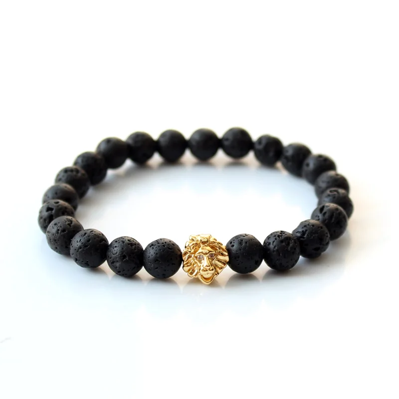 Lava stone beads Lion bracelet Men jewellery beaded bracelets for women mens jewelry bracciali pulseras hombre bracelete | Украшения и