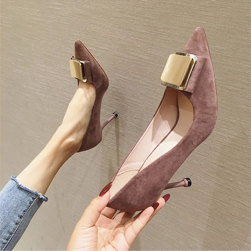 Женская обувь Пикантные замшевые туфли лодочки из натуральной кожи на высоком