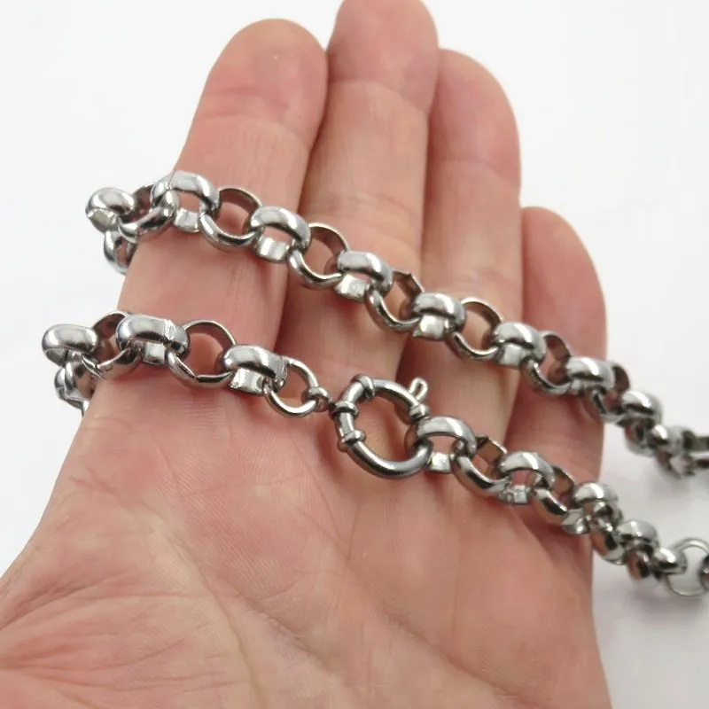 Крупная Тяжелая Мужская цепь 9 мм из нержавеющей стали 316L с круглыми звеньями