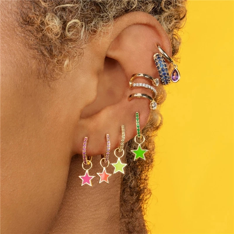 

GS 925 Sterling Silver Green Enamel Kiwifruit Pendant Hoop Earrings Dripping Oil Heart Butterfly Turtle Charm Huggie Earrings