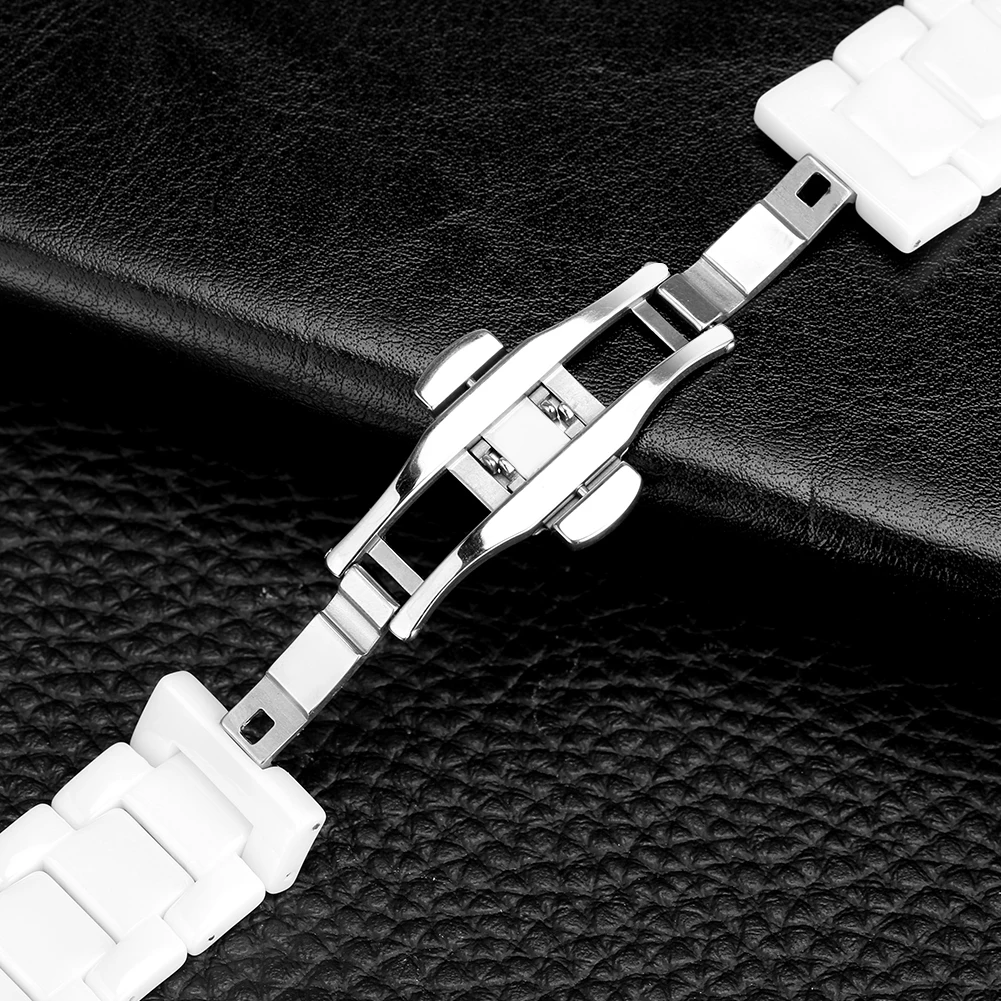 Белый браслет для наручных часов керамический ремешок с застежкой бабочкой 22 мм