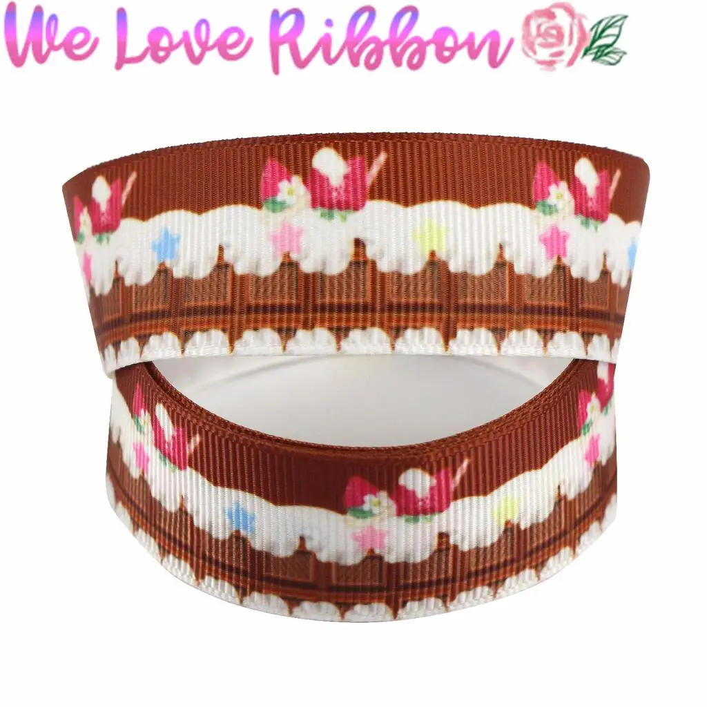 16 мм-75 мм сладкая клубника торт шоколад напечатанный корсаж/враг ленты DIY День