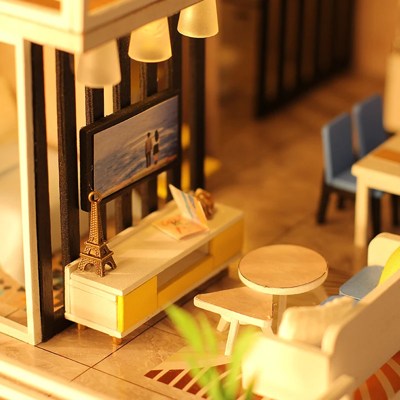 Новый комплект кукольного домика с Bluetooth аудио деревянный кукольный домик мебель