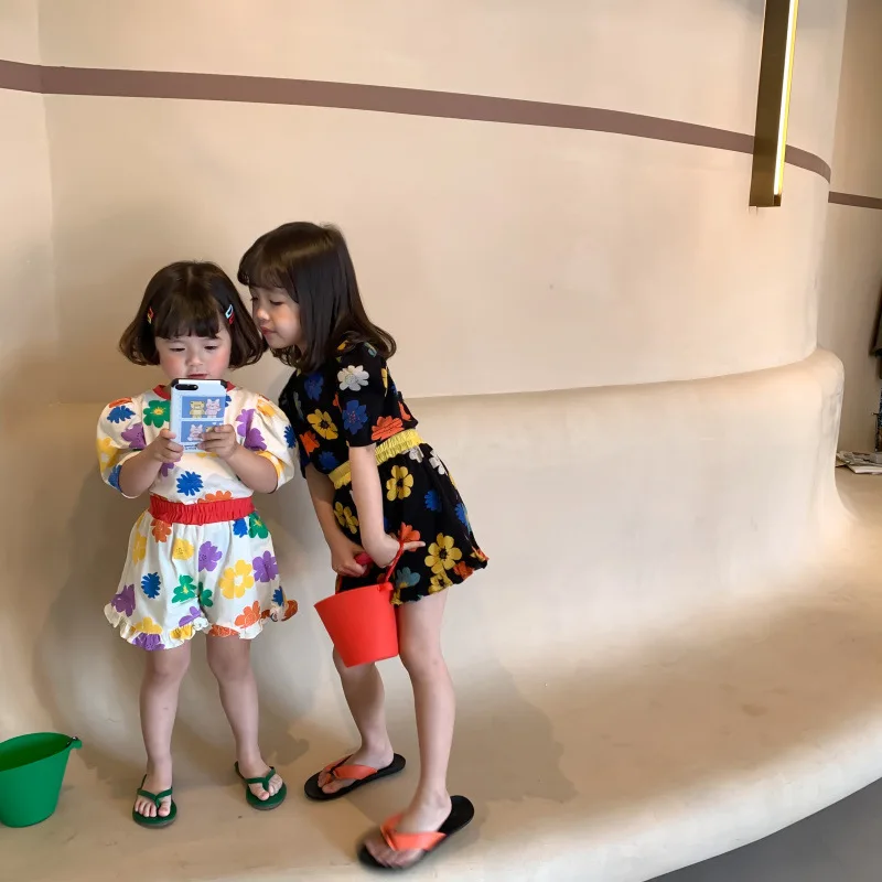 

Girl Outfits Children Short Sleeve Floal Print T-Shirt + Shorts Baby Sets Korean Style Little Girl Summer Suits Kids Clothesg Ou