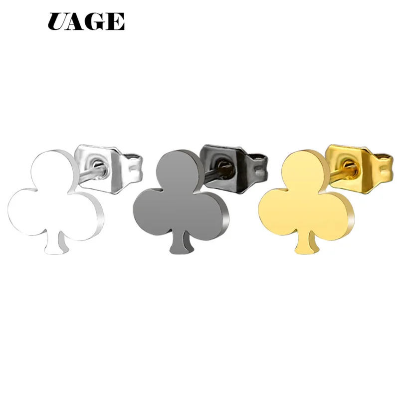 UAGE женские и мужские сережки гвоздики из нержавеющей стали с клевером