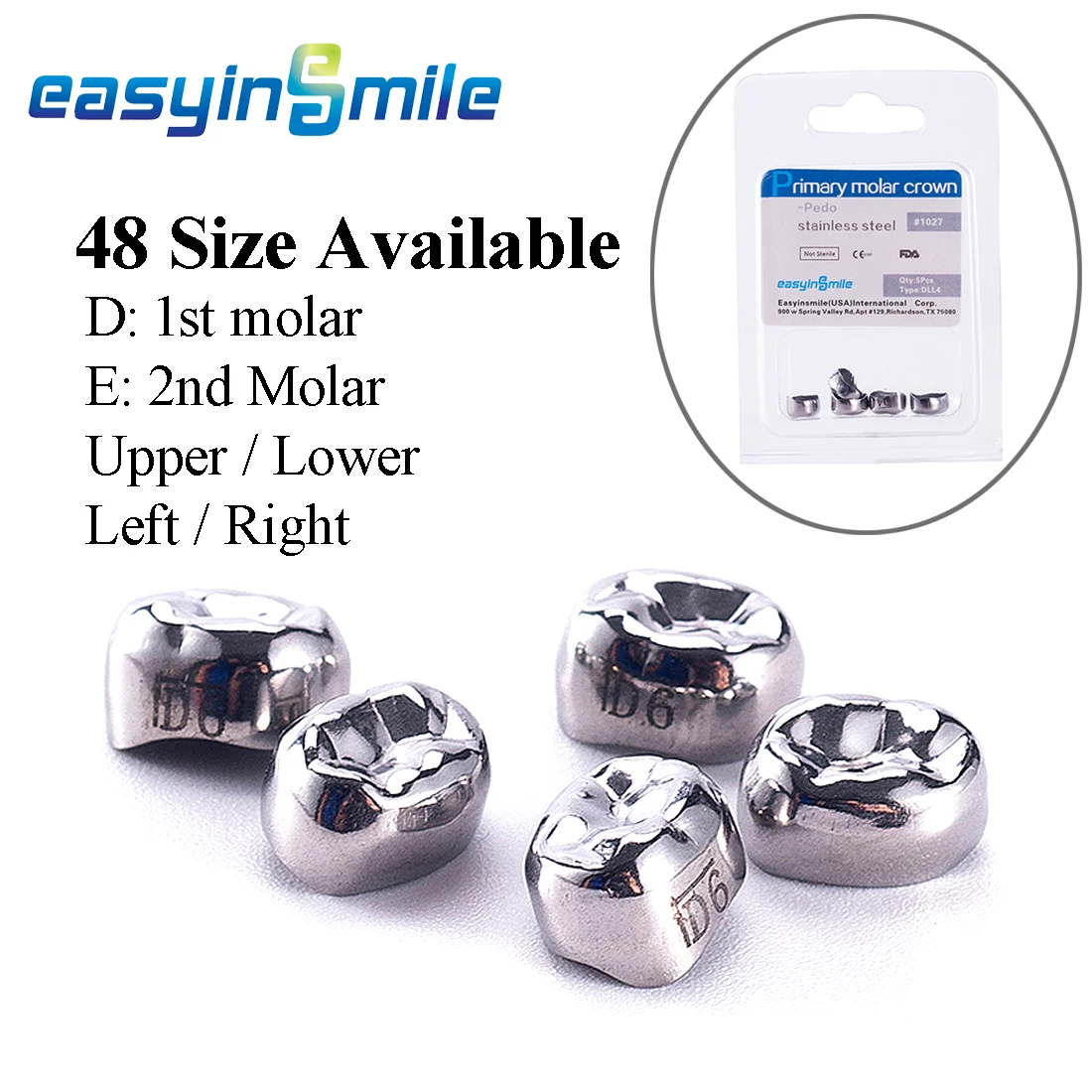 EASYINSMILE Стоматологическая детская Первичная молярная Корона из нержавеющей стали