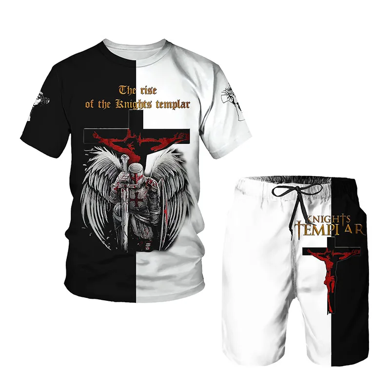 

Knights Templar Summer 3D Printed Men's T-shirt Shorts Set Men's Sportswear Tracksuit O Neck Short Sleeve Men's Clothing Suit