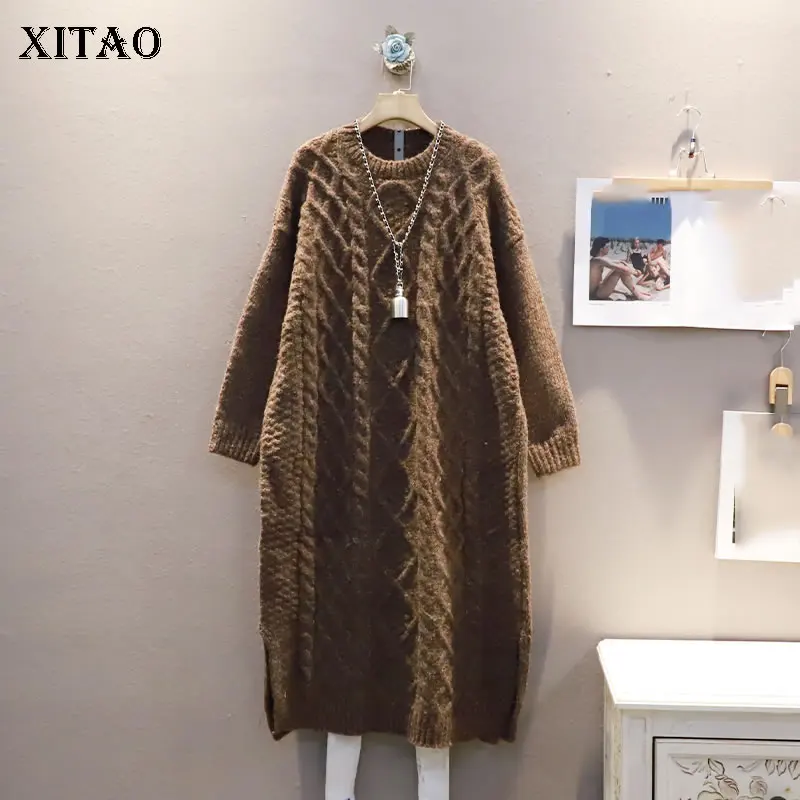 

Пуловер XITAO, свитер, круглый вырез, длинный рукав, свободный, прямой, сплошной цвет, пеньковый узор, универсальная вязка, Осень-зима LL1011