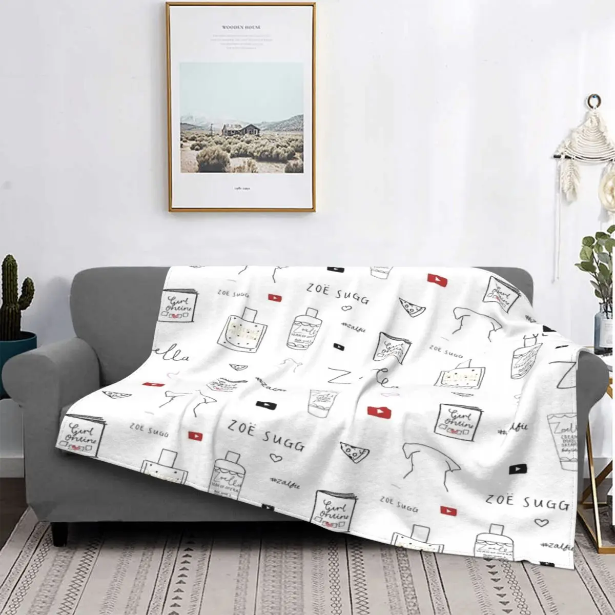 

Zoe sugg-zoella-Manta a cuadros para cama y sofá, manta Kawaii, colcha de Picnic