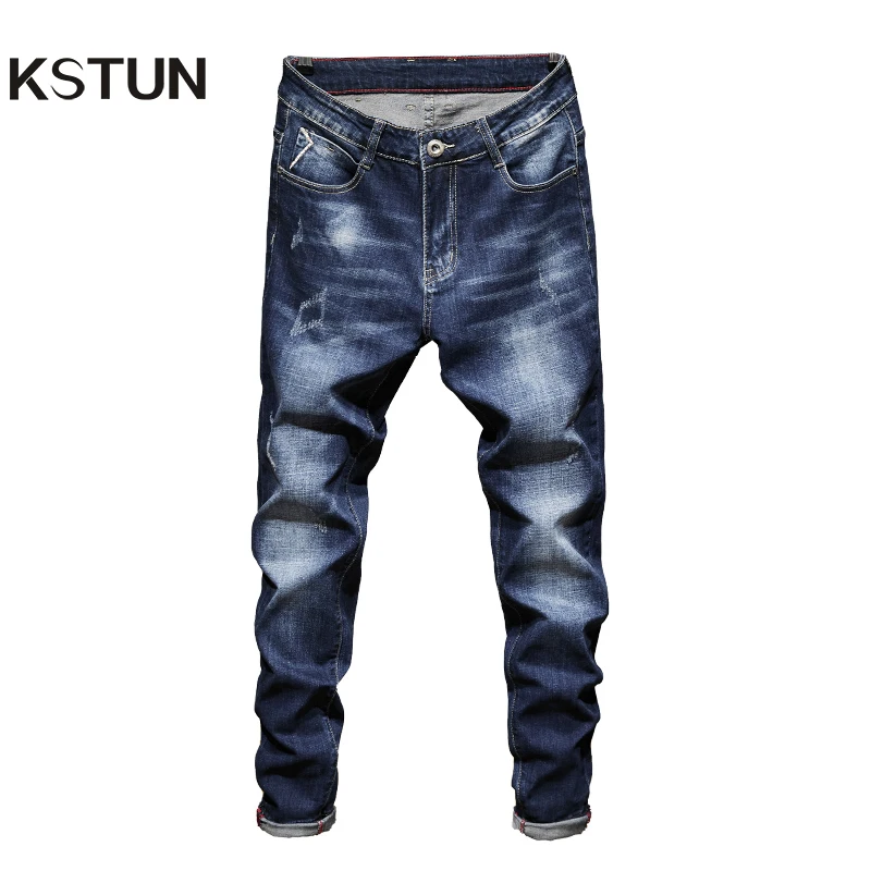 

Jeans Men 2021 New Dark Blue Stretch Slim Fit Casual Denim Pants Fashion Desinger Pockets High Quality Famous Brand Jeans Man