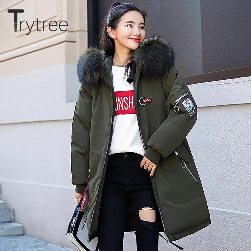 Trytree зимнее женское повседневное пальто с капюшоном на молнии карманами животный