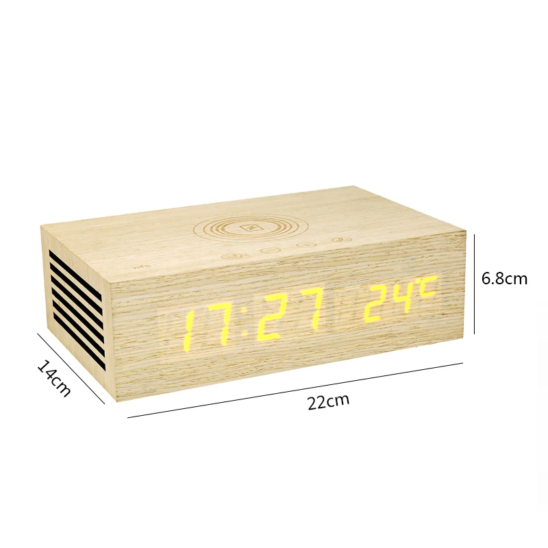 

Alarm Clock with Phone Wireless Charger LED Modern Digital Clock with Qi Charging Electronic Desktop Clock Despertado Wooden