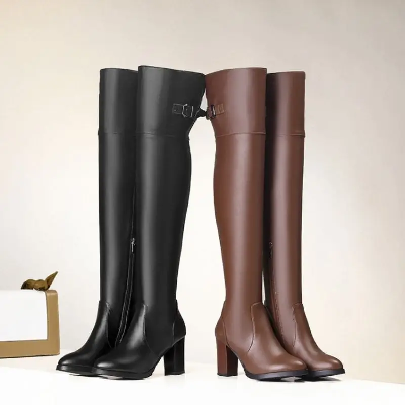 Женские ботфорты на высоком каблуке Taoffen черные классические высокие сапоги