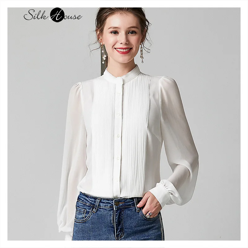 2020 Модная белая шелковая рубашка в новом стиле Элегантная универсальная с