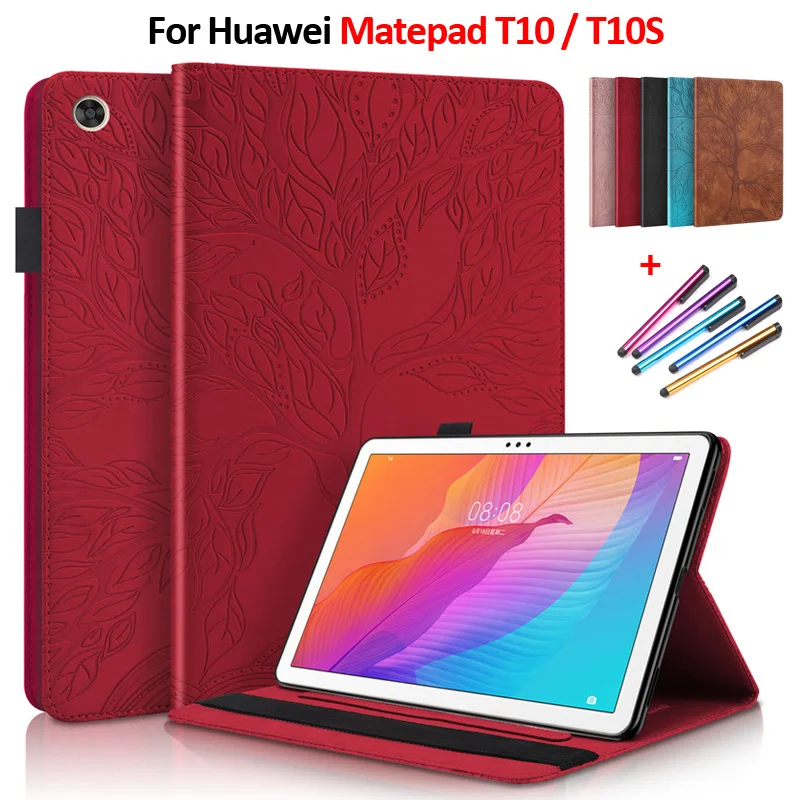 

Кожаный флип-чехол с тисненым деревом для Huawei Matepad T10s, чехол 10,1 дюйма, кошелек, подставка, чехол для планшета Huawei Matepad T 10s T10, чехол