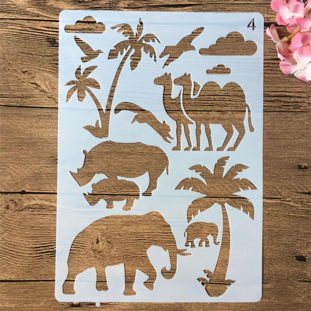 

A4 29cm Camel Elephant Rhinoceros DIY Layering Stencils Wall Painting Scrapbook Coloring Embossing Album Decorative Template