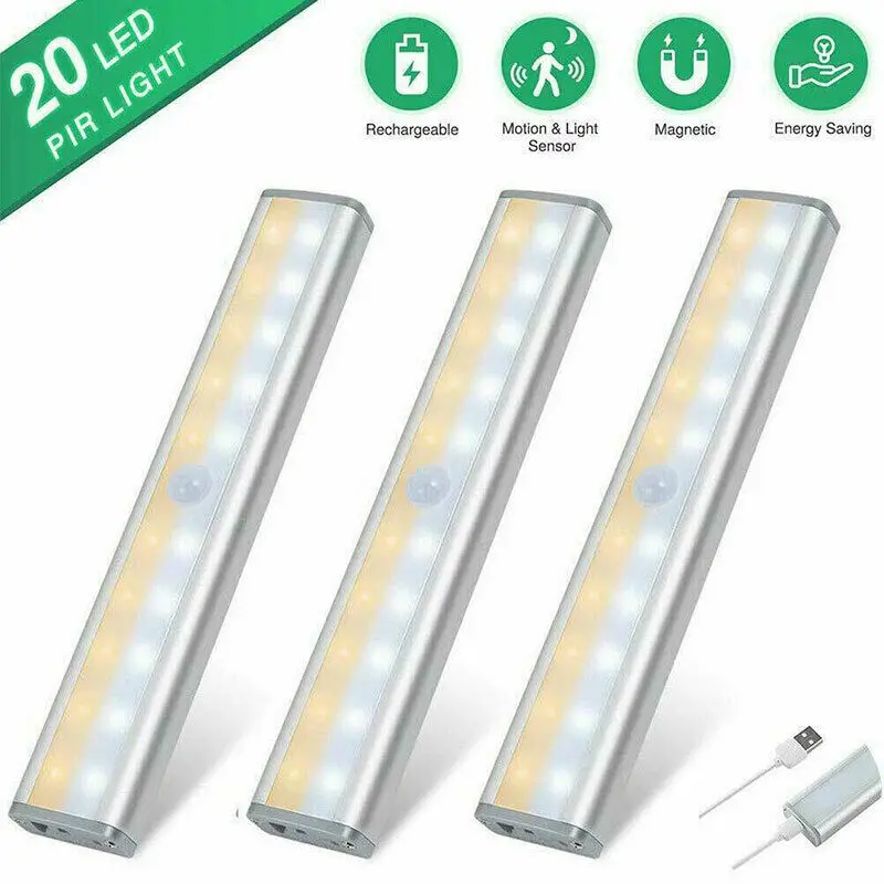 

Беспроводной ночник с 20 светодиодный и зарядкой через USB, светильник с пассивным ИК датчиком движения для шкафа, гардероба, чулана, кухни, св...