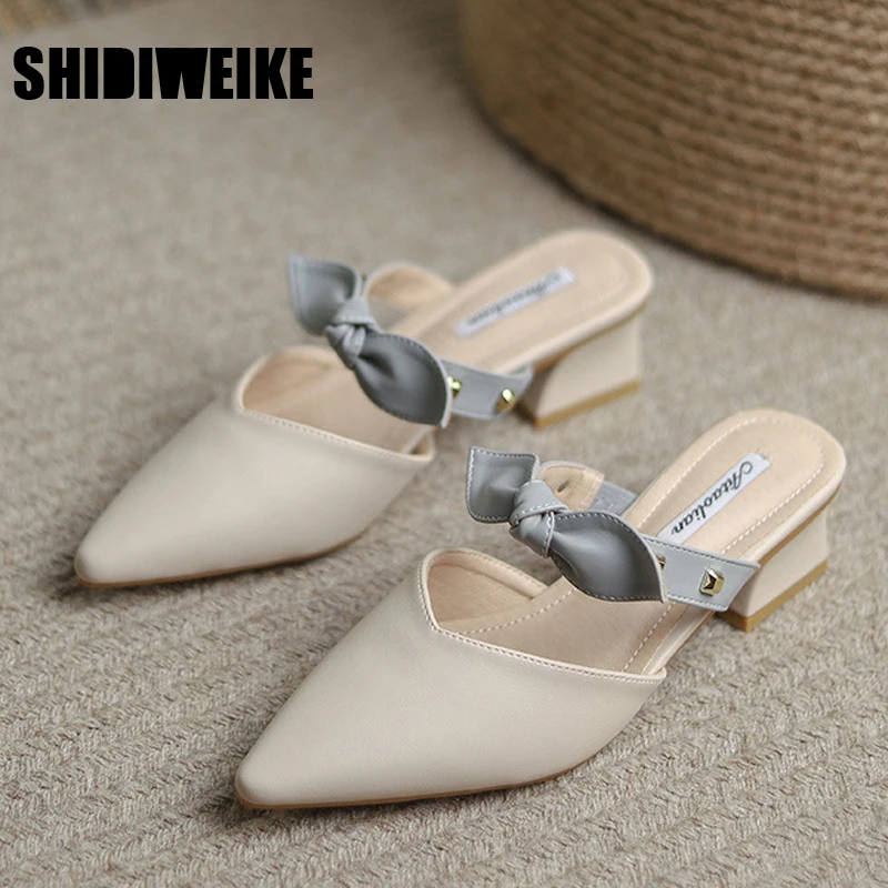 

Женские мюли на высоком каблуке, однотонные шлепанцы с острым носком, без застежки, уличные тапочки, модель vc1031 на лето, 2021