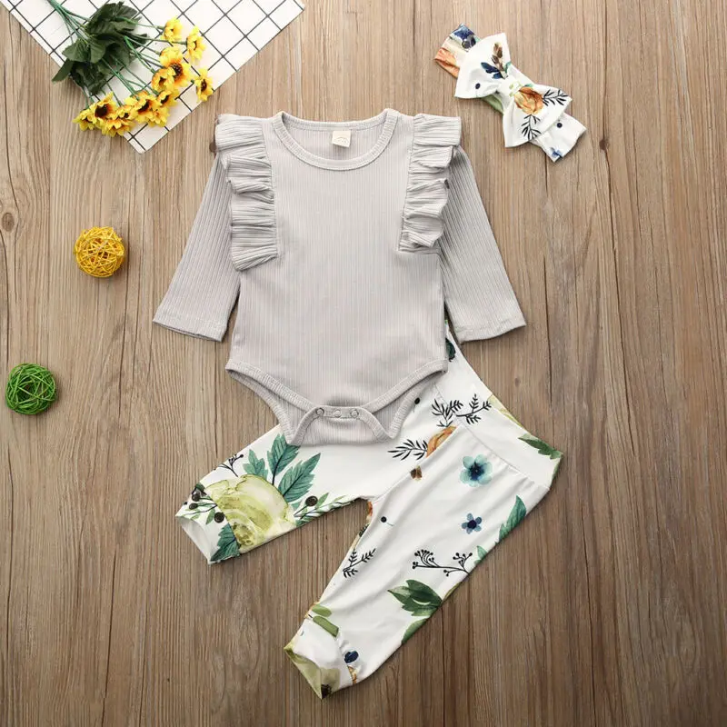 Комбинезон вязаный с оборками для новорожденных девочек длинные штаны цветочным