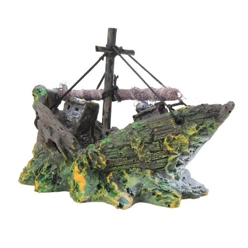 Resin Home Aquarium Ornament Wreck Sunk Ship Sailing Boat Destroyer Fish Tank Decoration | Дом и сад