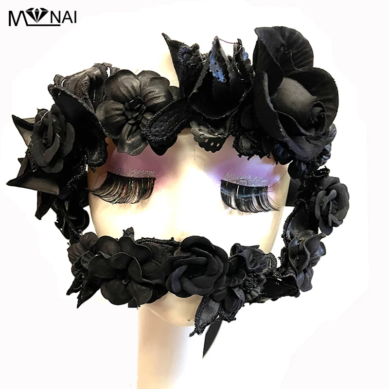 

Carnival Masks Lady Masquerade Face Ornaments Cosplay Halloween Mask Fashion Vintage Black Flowers Elegant Handmade Masks