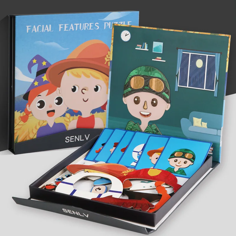 

Children's Facial Features Dress Up Magnetic Puzzle Fun Stickers Scene Fight Puzzle Drawing Board Educational Paper Toys