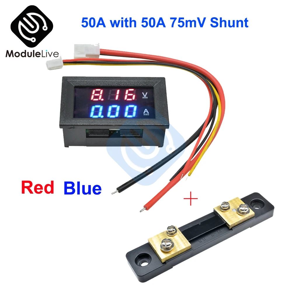 

DC 100 в 50A Вольтметр Амперметр синий + красный светодиодный Усилитель Двойной манометр цифровой вольт-усилитель метра + 50A75mV FL-2 50A шунт вольтметр автомобильный модуль