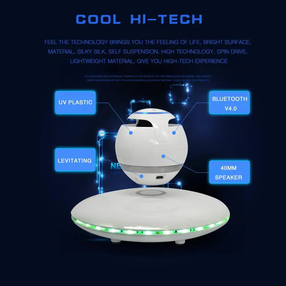 Магнитная левитация 3D Bluetooth динамик вращающийся с красочным Светодиодный поддержка для iOS Android телефон Hands-free Звонки R20