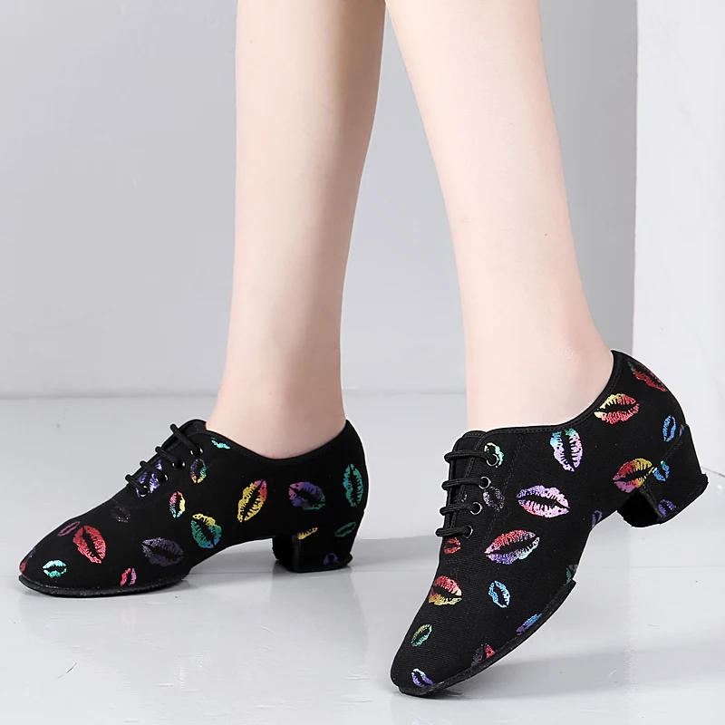 USHINE BD-47 colorful lips sneakers teacher training fittness shoes ballroom Latin ballet dance shoes woman