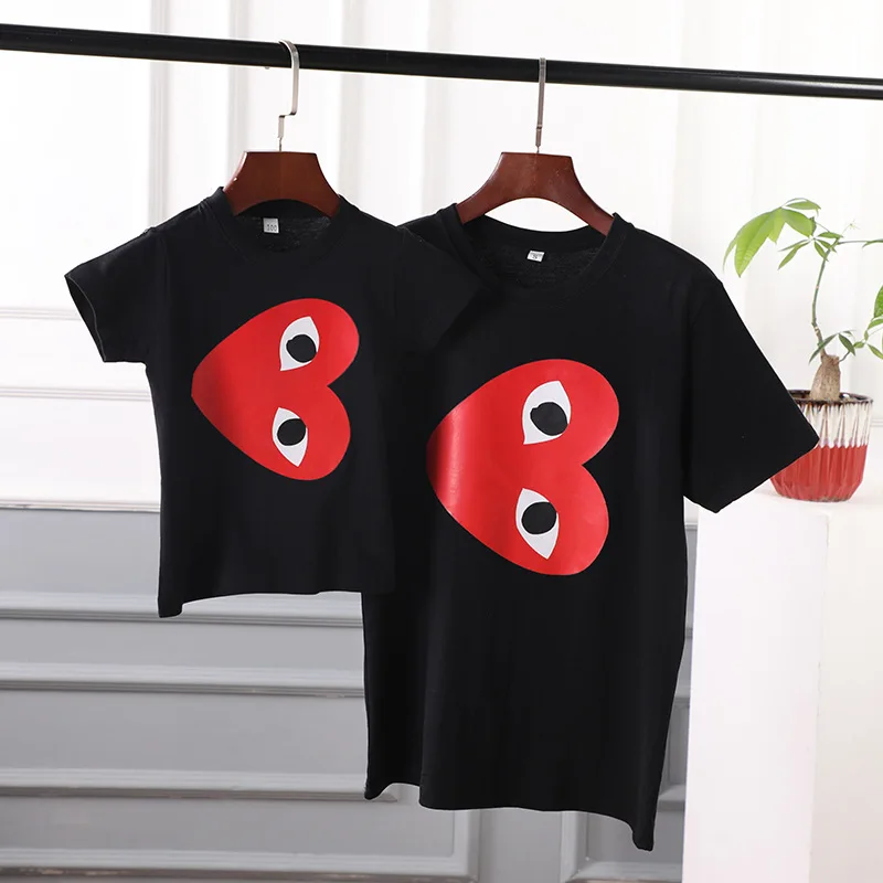

2 pcs T-shirts Fashion Parent-child outfit pure cotton T-Shirt Men Women half red heart Casual Breathable Casual