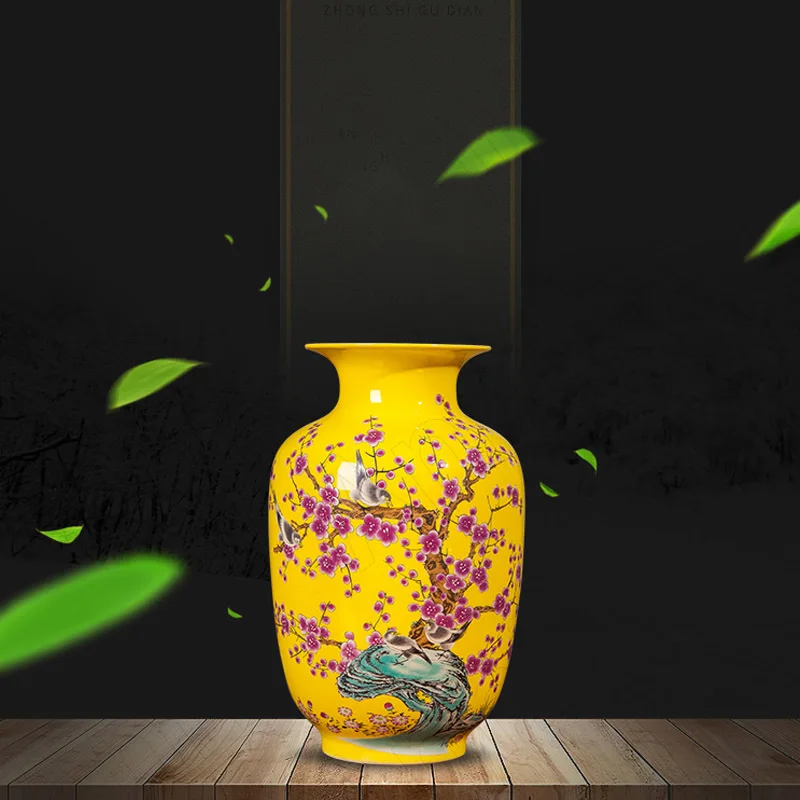 

Креативные окрашенные керамические вазы, китайская винтажная желтая Цветочная птица, декоративная ваза для цветов, украшения столешницы д...