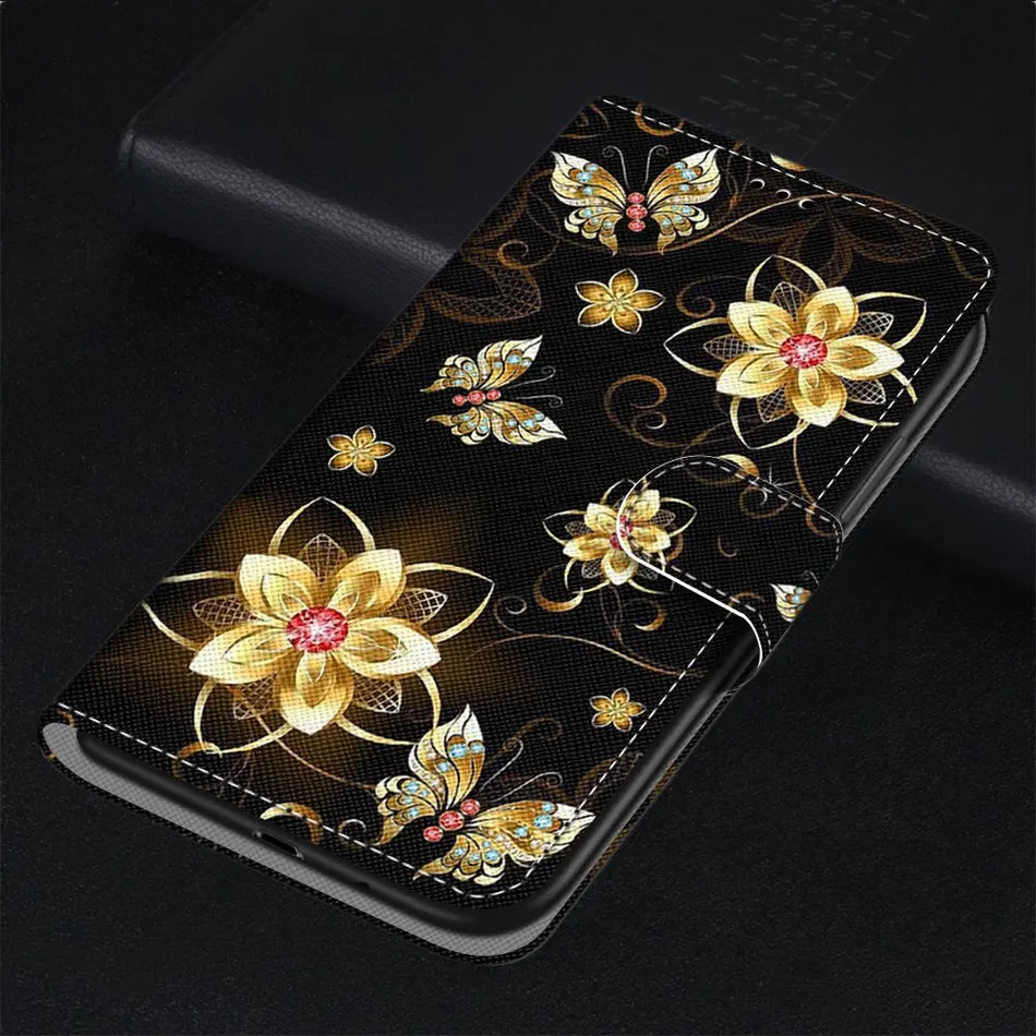 

Card Holder Butterfly Cover For ZTE Blade 20 Smart V10 V9 Vita Blade A5 2020 A3 A7 2019 A7S L8 Kids Phone Bags Flower Cases D08F