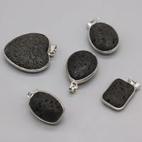 wholesale10pcs natural stone volcanic rock black pendant for jewelry making diy necklace earrings accessories healing gift decor